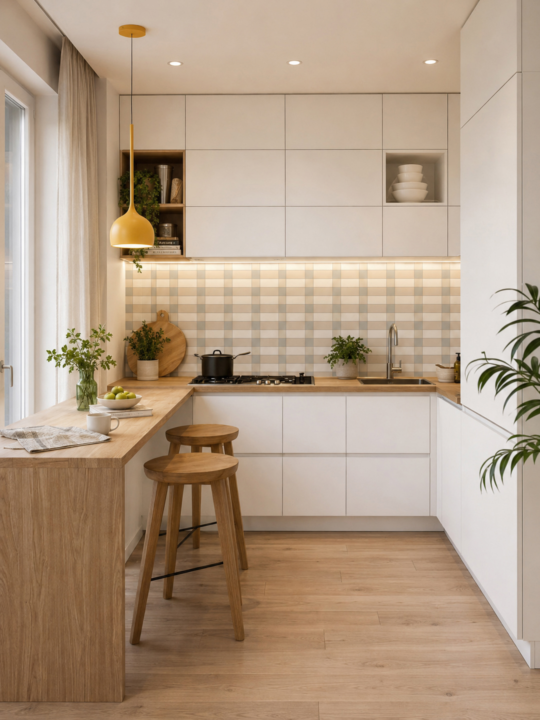Ipotesi di restyling della cucina con contenimento, alzatina e punto snack